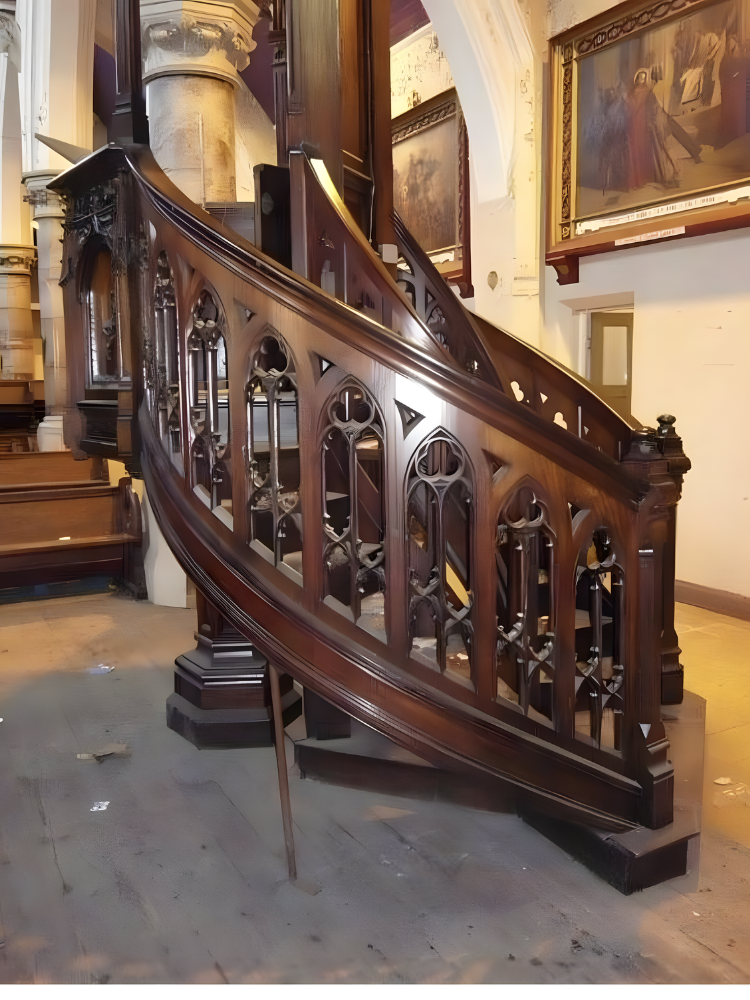 19th C neo gothic tall carved oak pulpit