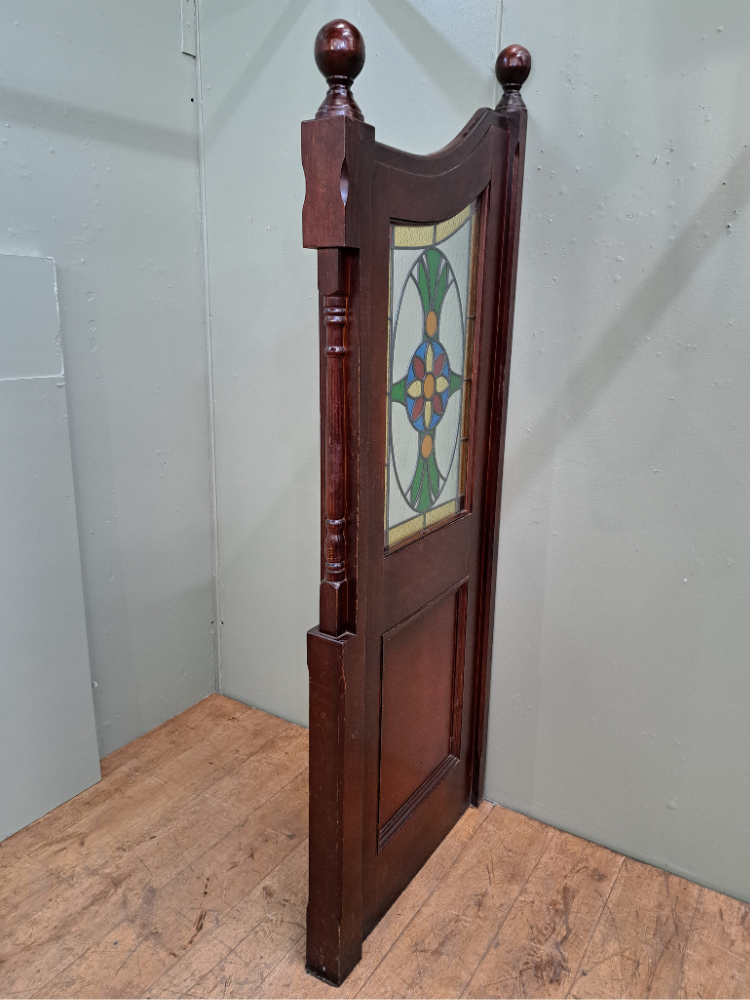 Mahogany double sided divider with floral stain glass