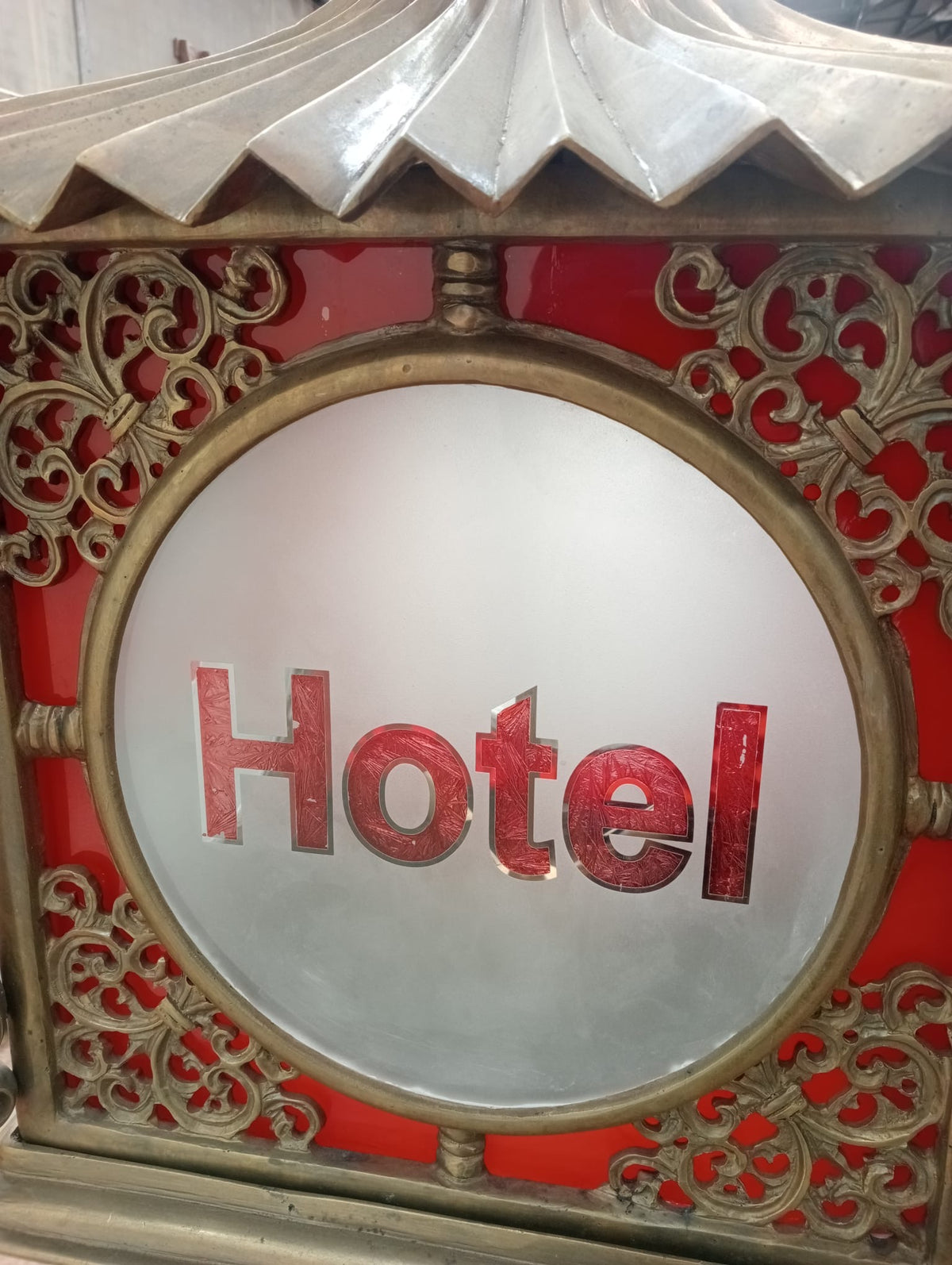 Solid Bronze Four-Sided Hotel Lantern with Ornate Filigree Detail