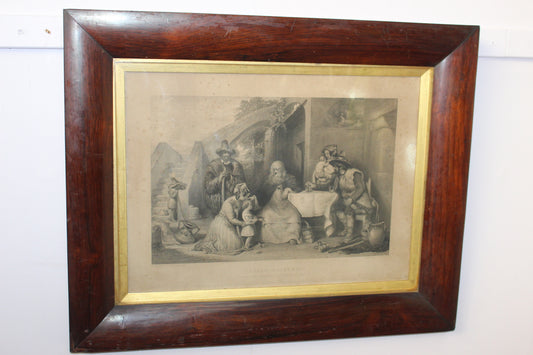 19th C. Black and white print mounted in a rosewood frame