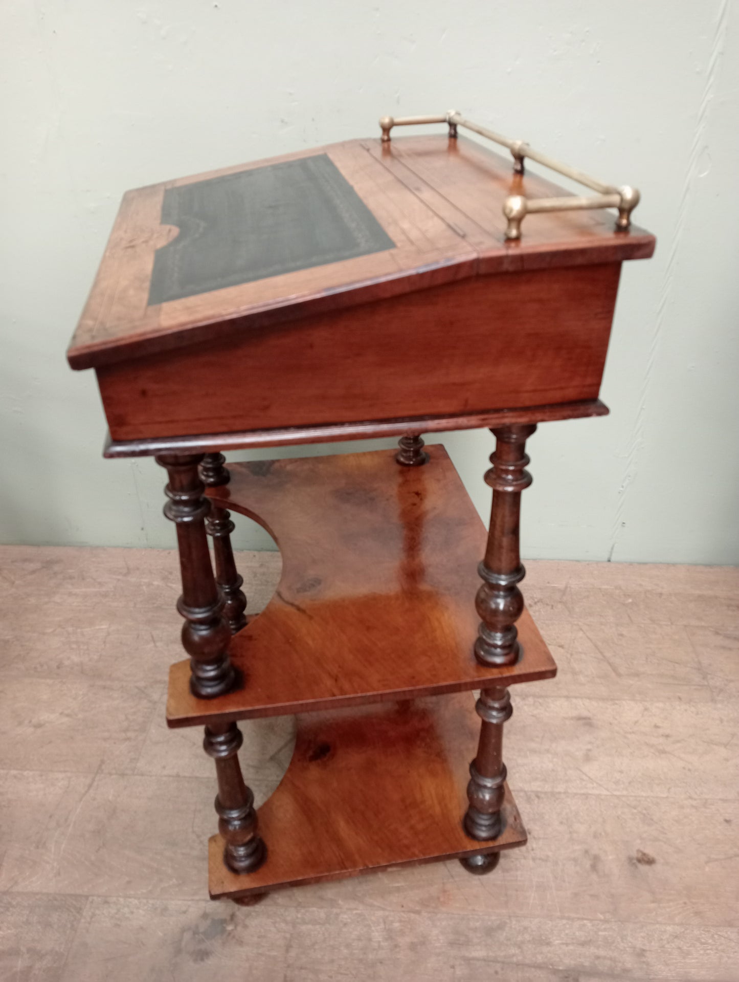 19th C Davanport desk with brass rail with brown leather