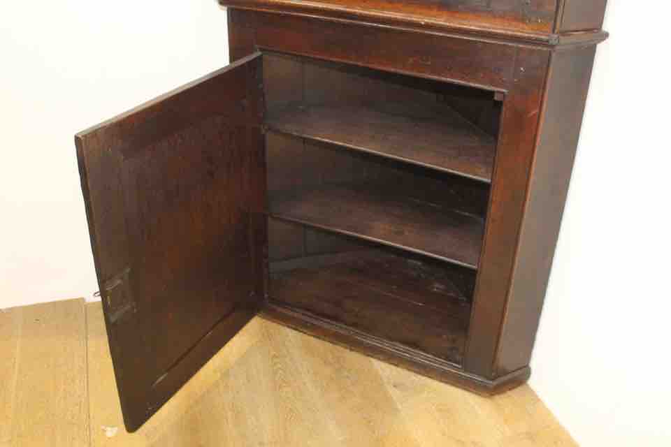 19th C corner oak cabinet with arched door