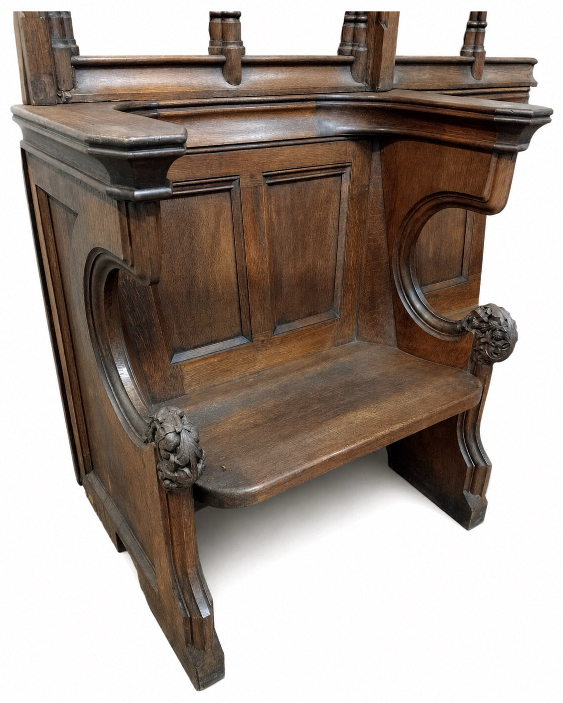 19th Century Gothic Revival Oak Three-Seater Hall Bench / Pew