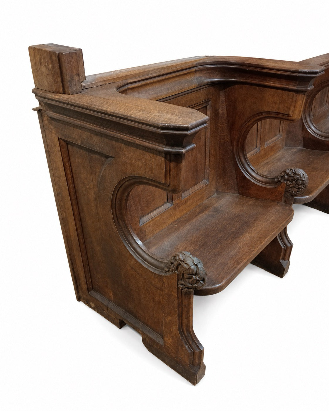 19th Century Gothic Revival Oak Three-Seater Hall Bench / Pew