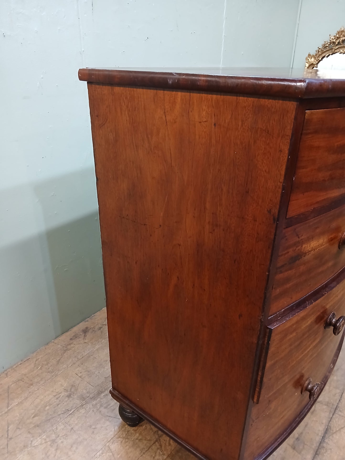 2 over 3 Georgian mahogany bowfront chest of drawers