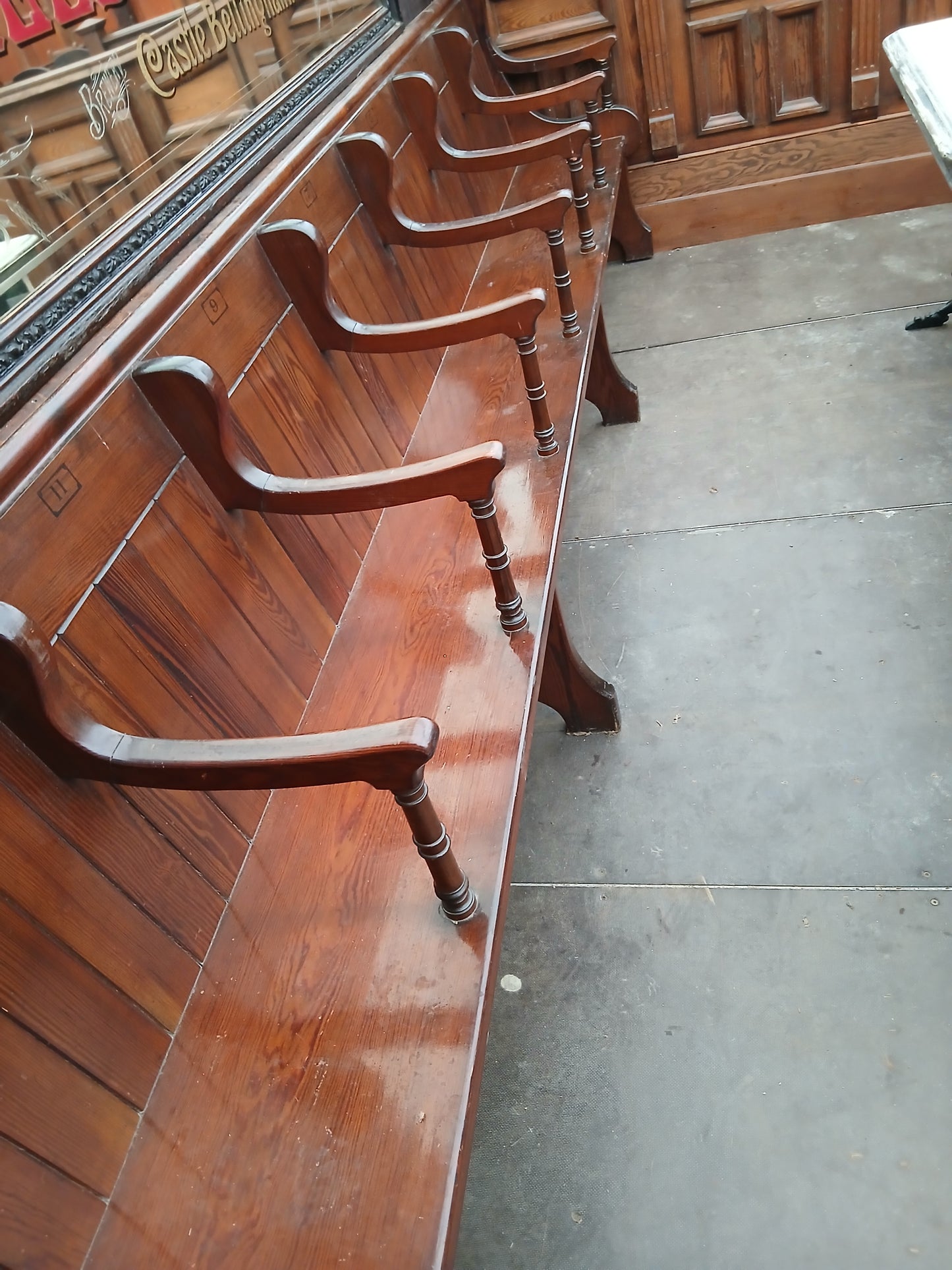 7 seater pitch pine bench with arms