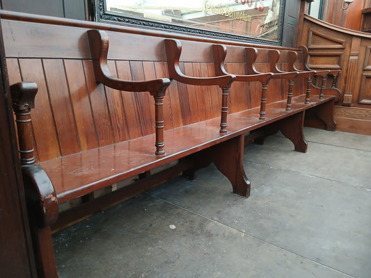7 seater pitch pine bench with arms