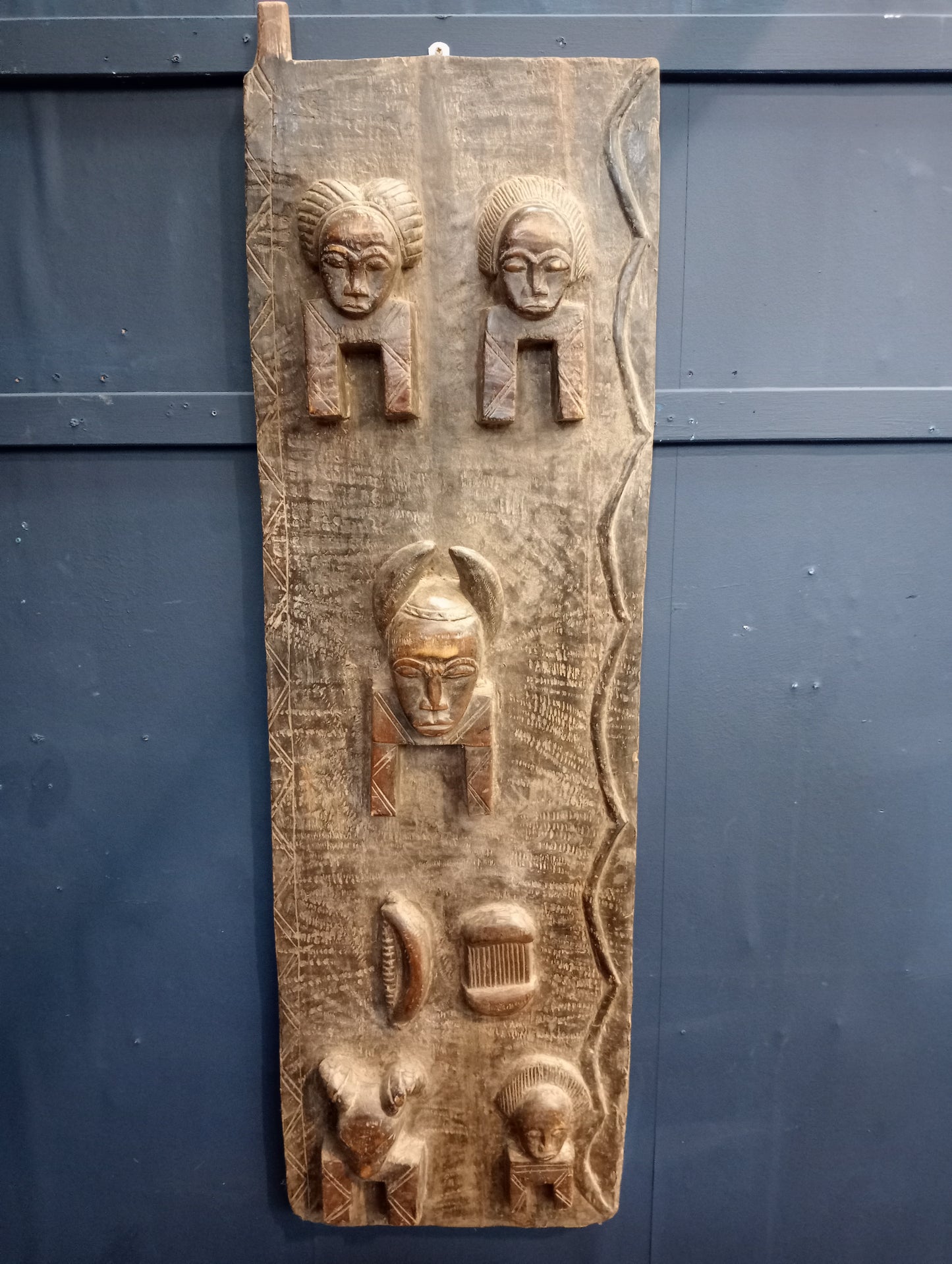 African carved wooden granary Baule door