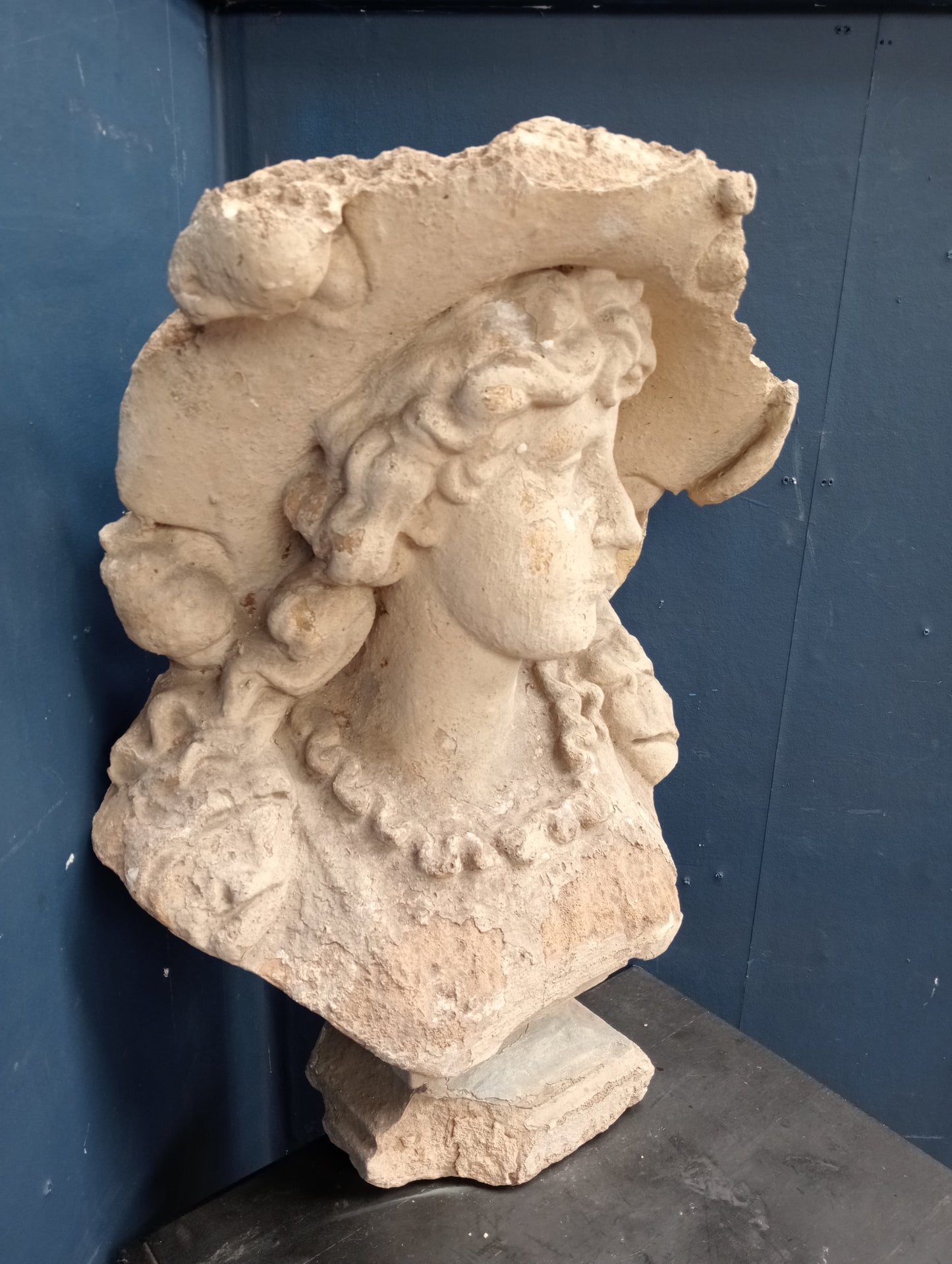 Alabaster bonnet top bust of a young women