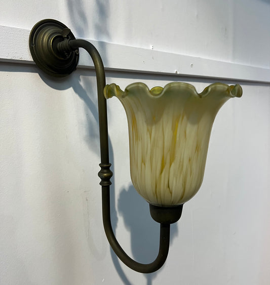 Antique brass  wall light with tulip shade