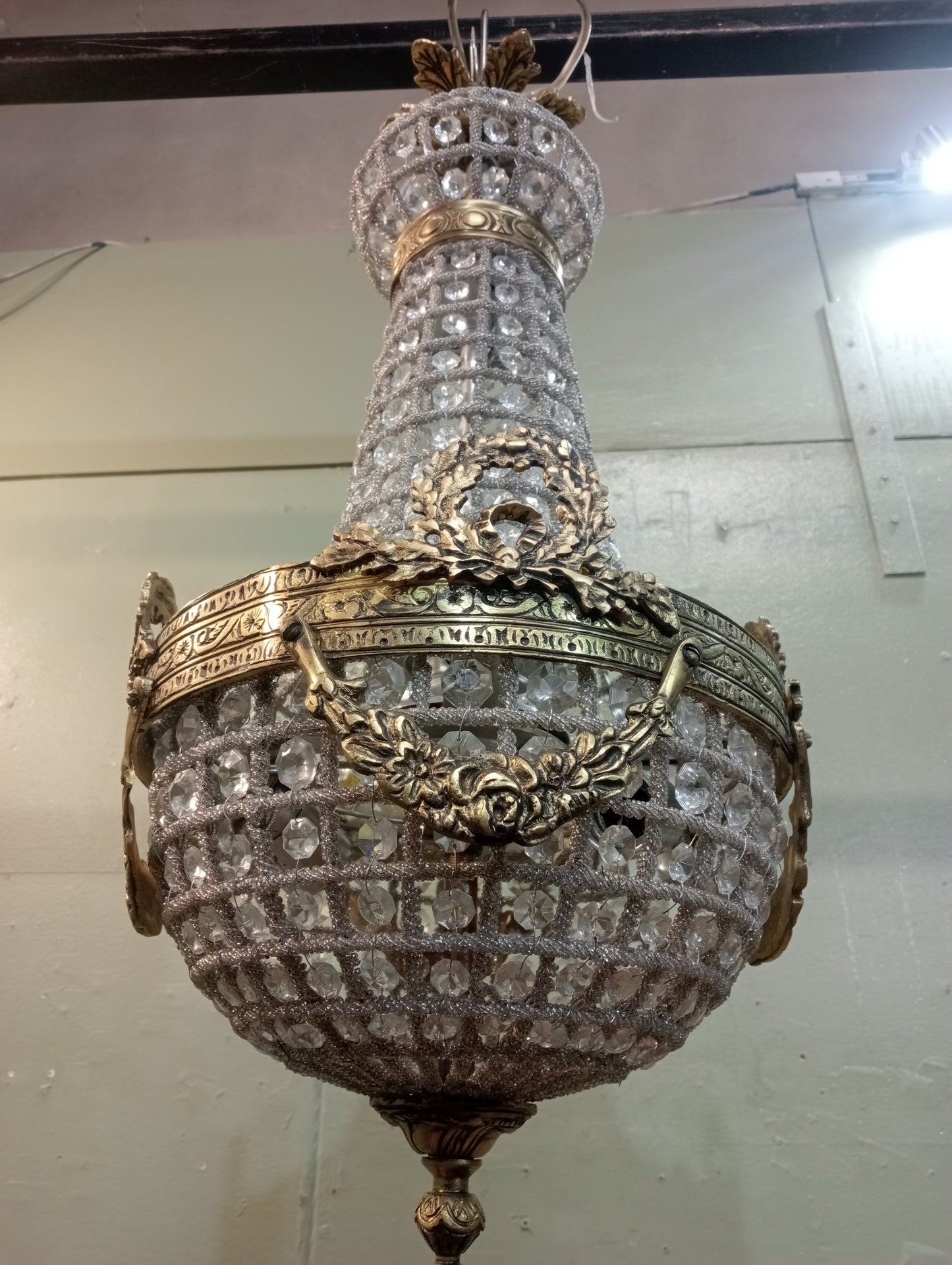 Brass and cut glass empire style chandelier