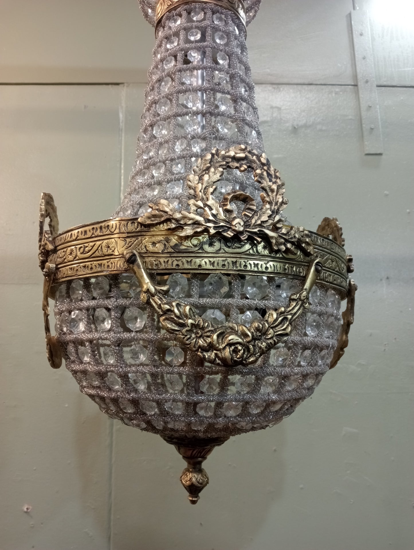 Brass and cut glass empire style chandelier