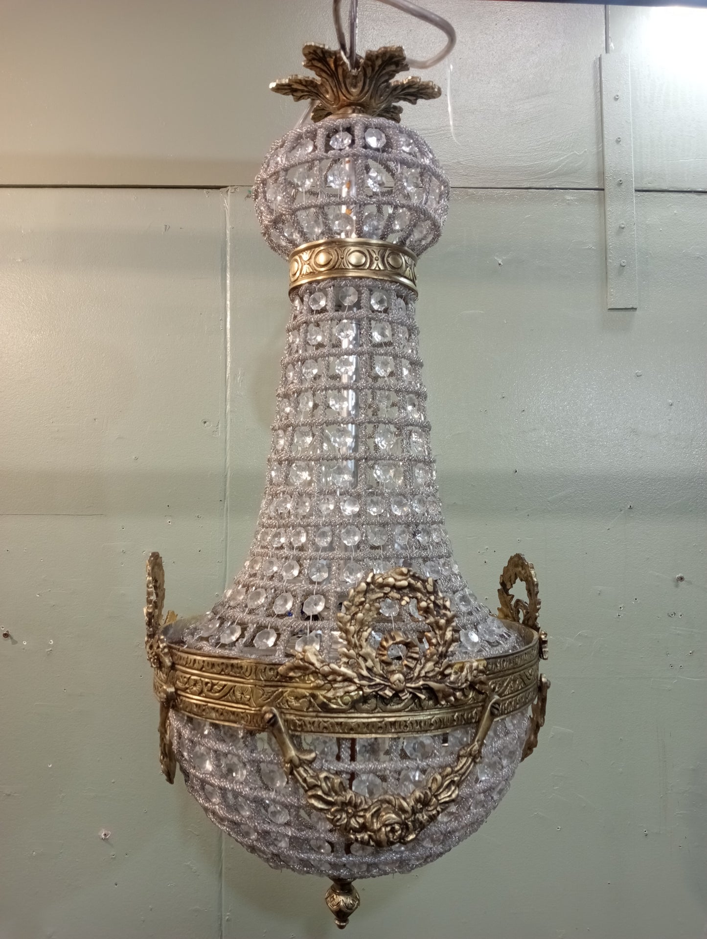 Brass and cut glass empire style chandelier