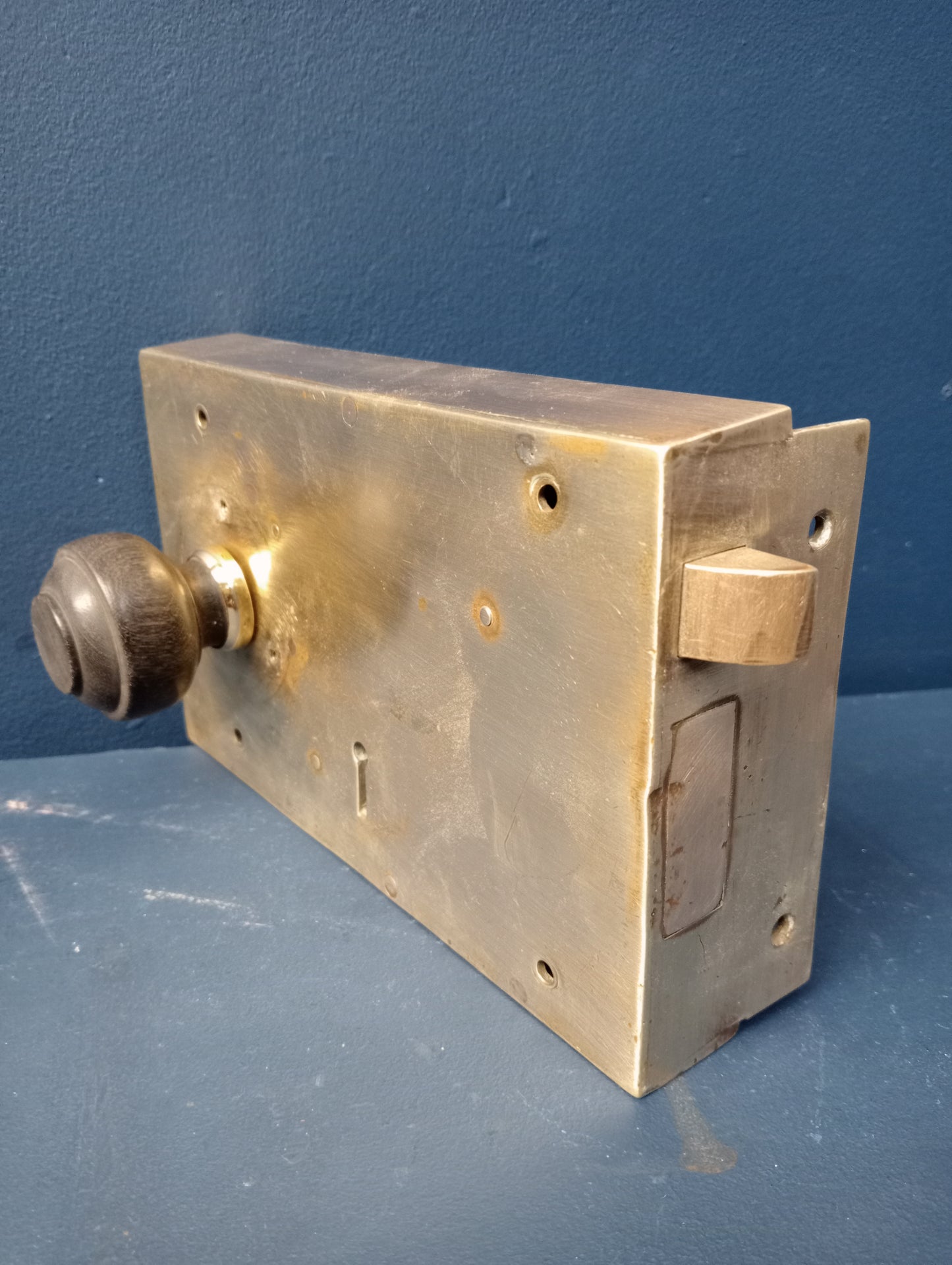 Brass door lock- pull wooden knob