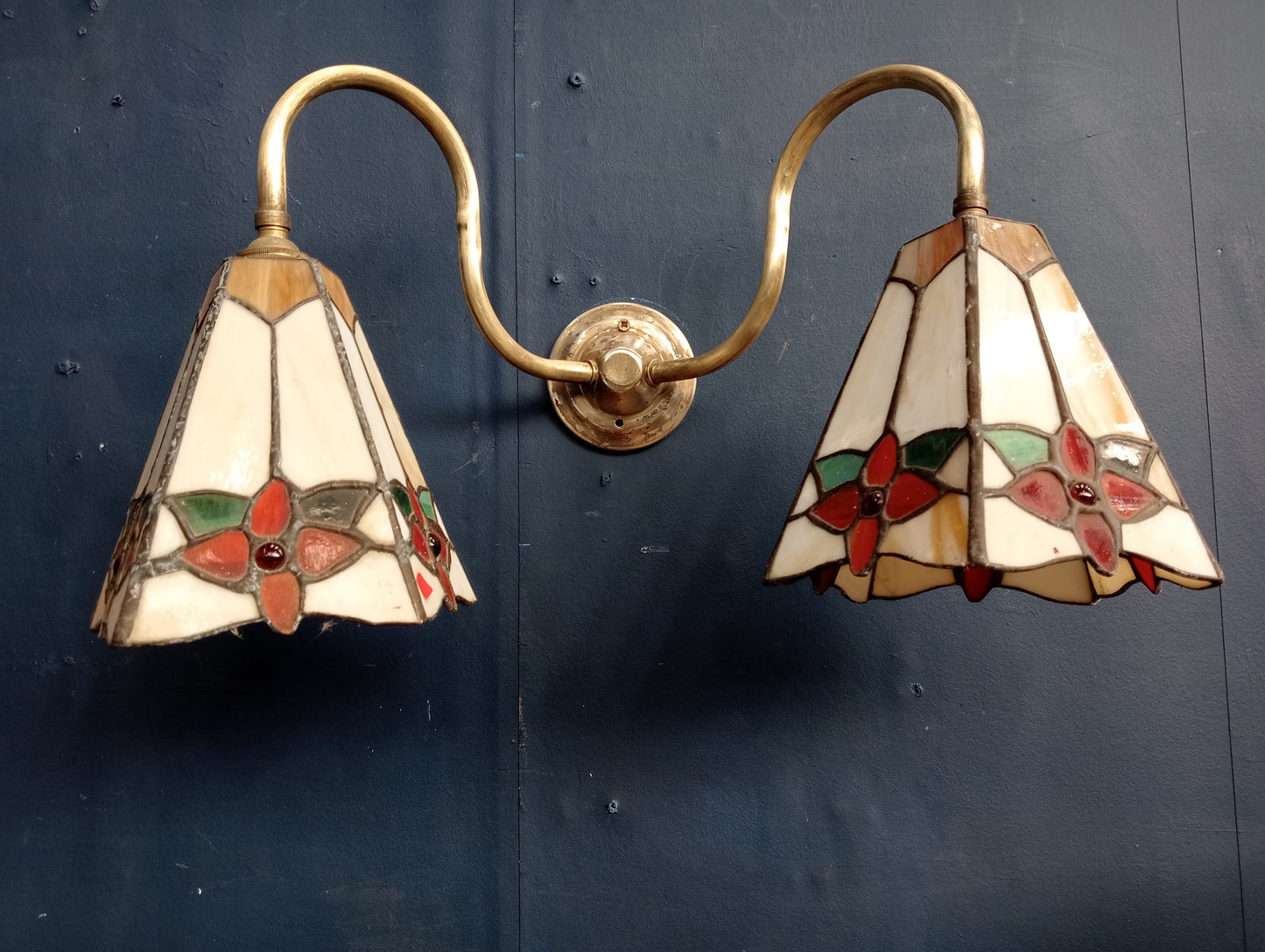 Brass double Tiffany wall light