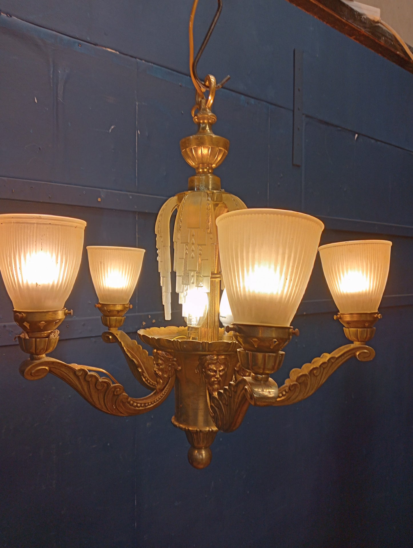 Brass empire style five branch chandlier