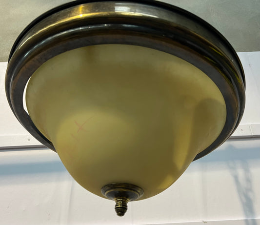 Brass rim hanging ceiling light with cream shade