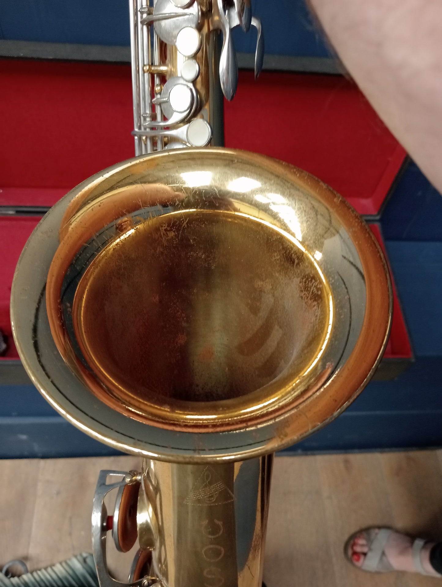 Brass saxaphone cased