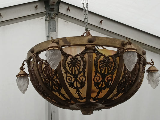 Bronze opaque centre light with 6 flame droplets