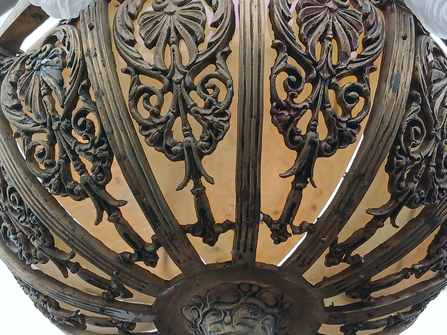 Bronze opaque centre light with 6 flame droplets