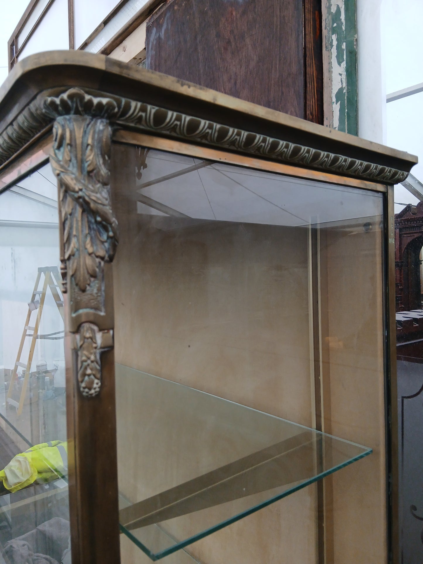 Bronze Pastry French glazed shop display cabinet featuring a single lower drawer on bronze feet