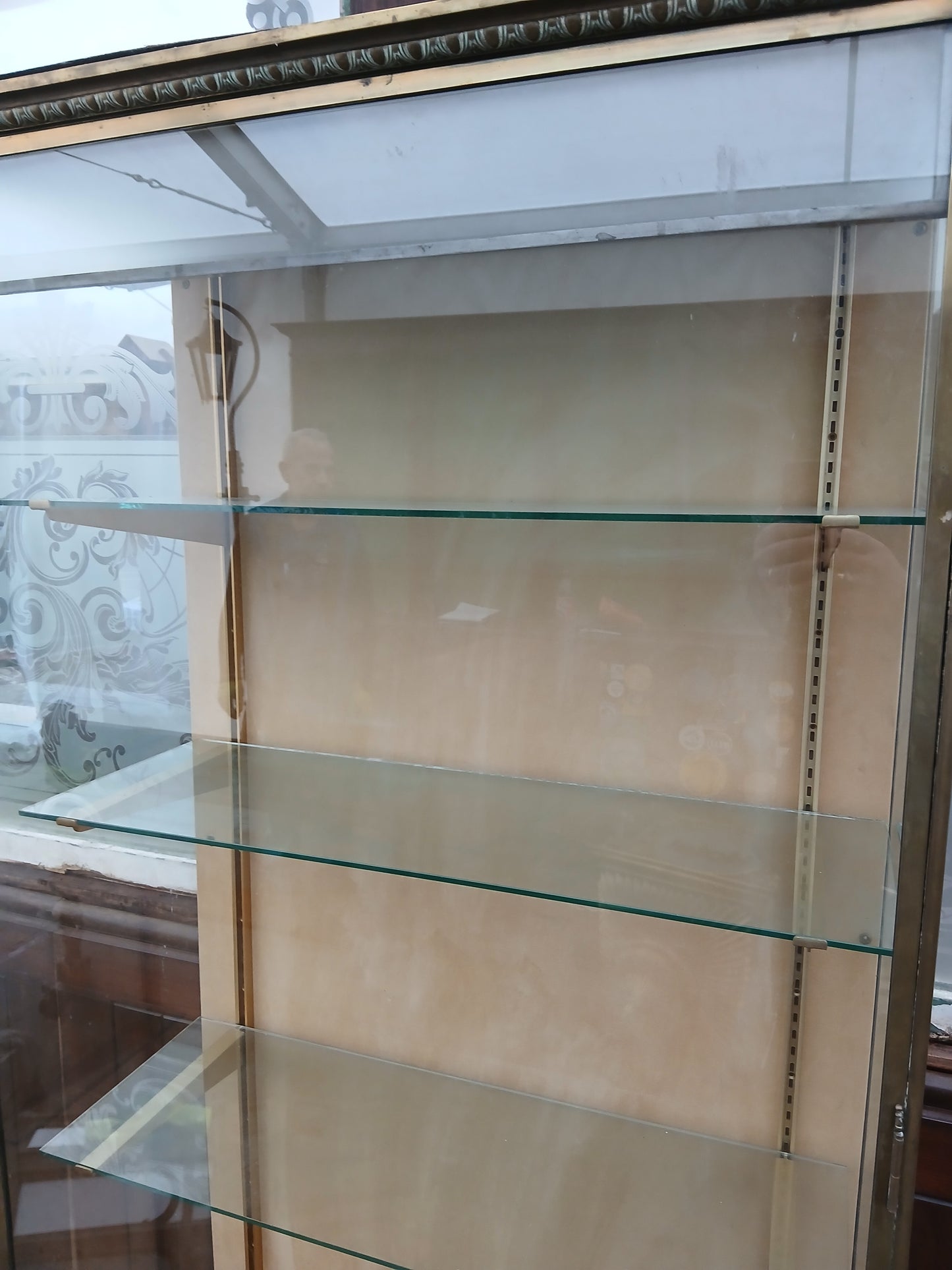 Bronze Pastry French glazed shop display cabinet featuring a single lower drawer on bronze feet