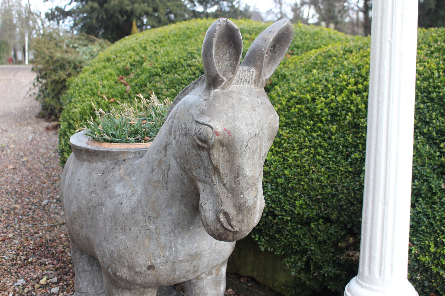 Carved stone foal sized donkey plantar