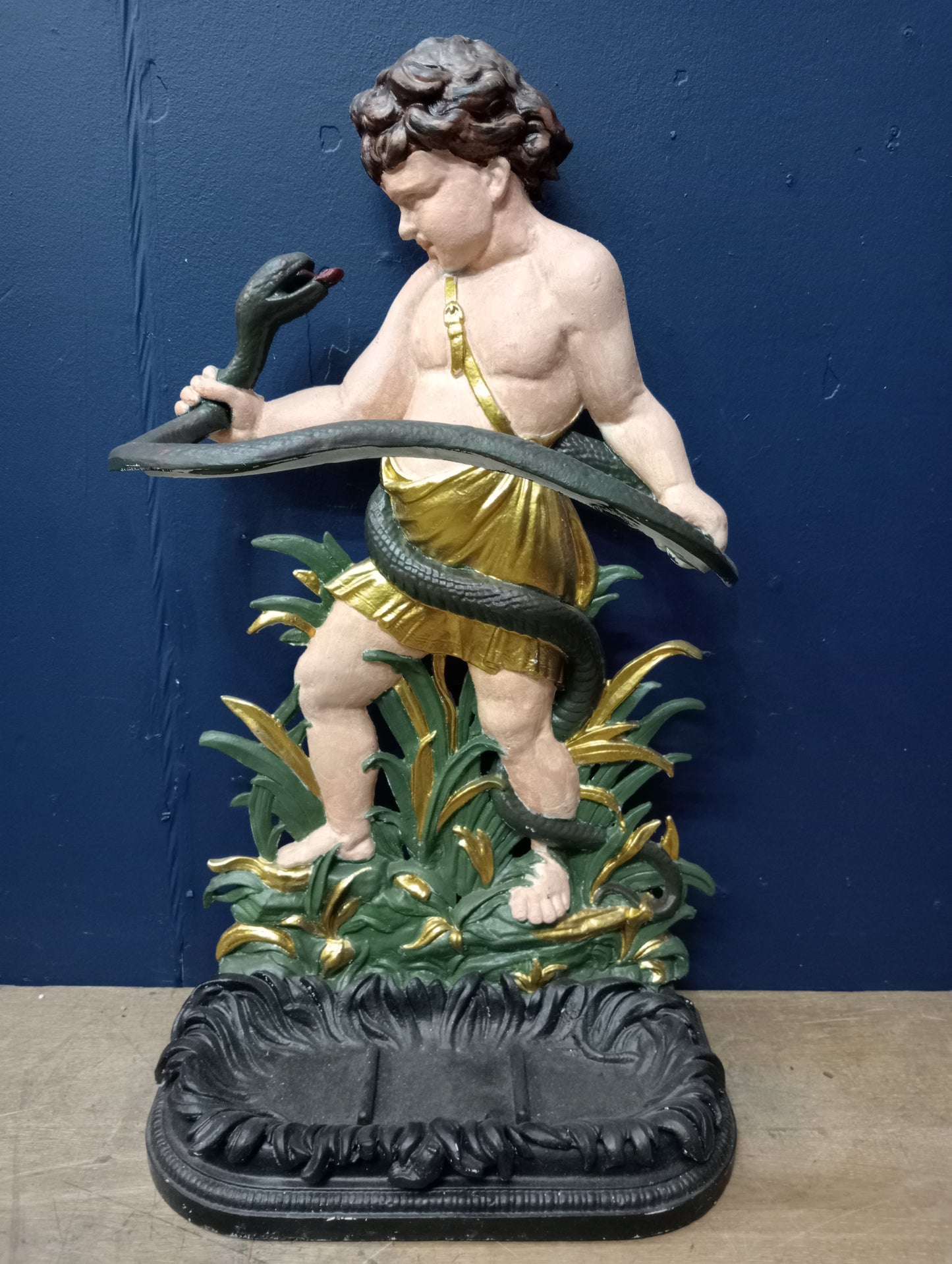 Cast Iron Victorian coalbrook young Hercules hall stick stand hand painted