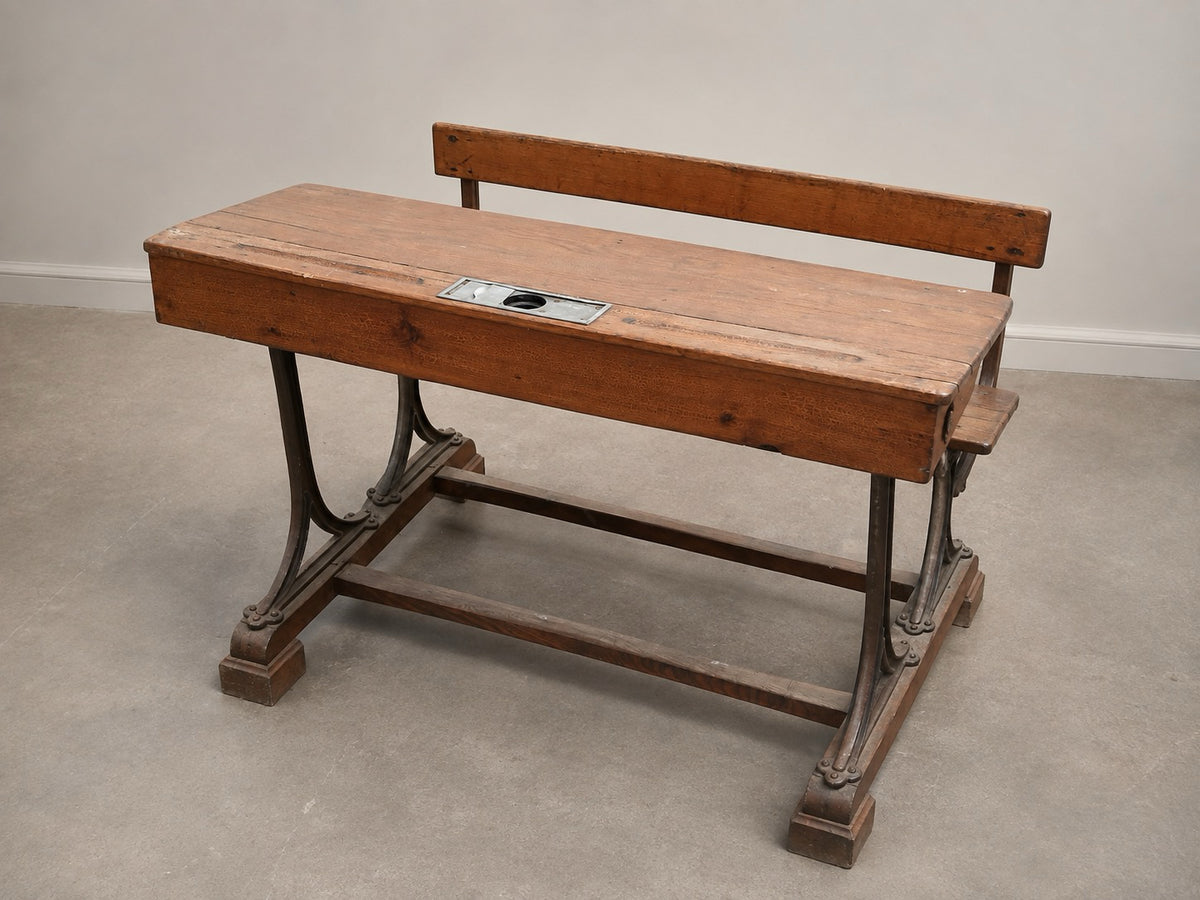 Cast Iron & Oak School Desk