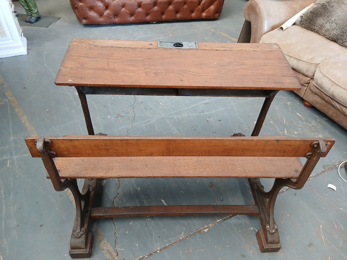 Cast Iron & Oak School Desk