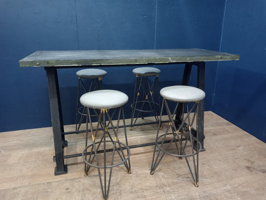 Cast iron machine style drinkstand table with solid slate top