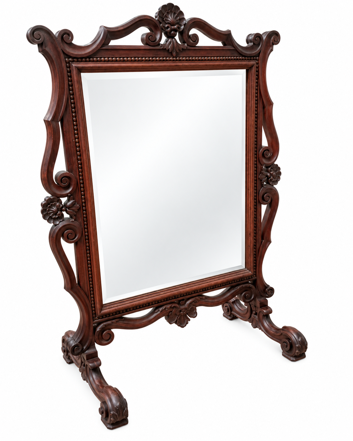 Victorian Carved Mahogany Double-Sided Cheval Mirror with Bevelled Glass
