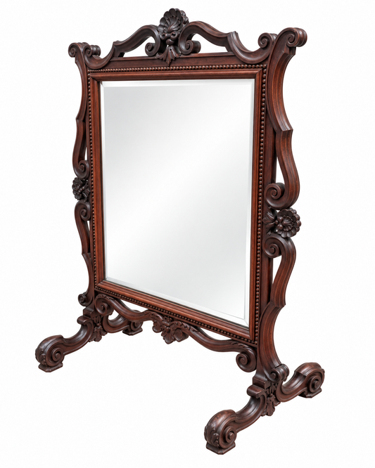 Victorian Carved Mahogany Double-Sided Cheval Mirror with Bevelled Glass