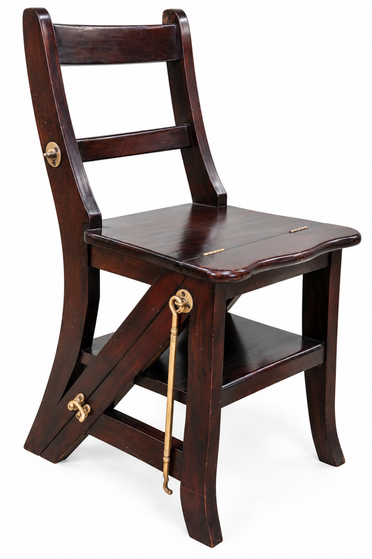 Mahogany Metamorphic Library Chair / Folding Library Steps