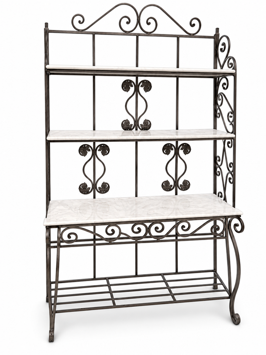 Wrought iron and marble bakers shop stand