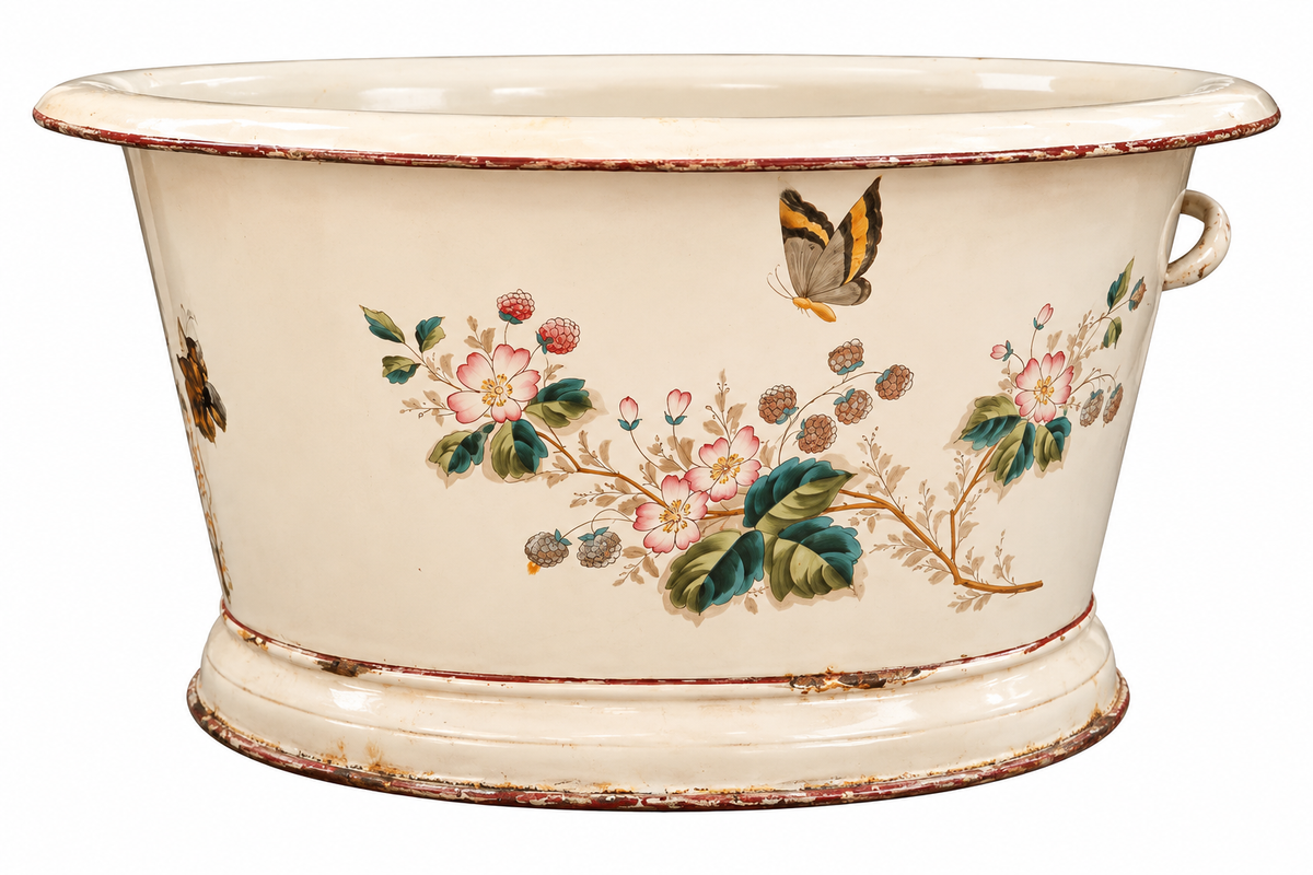 Vintage Floral Enamel Foot Bath / Jardinière