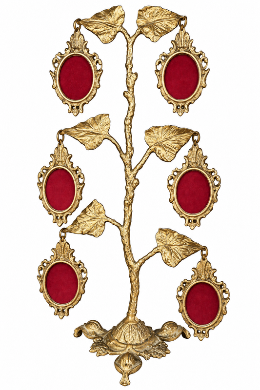 Vintage Gilt Metal Tree Photograph Frame with Six Oval Apertures