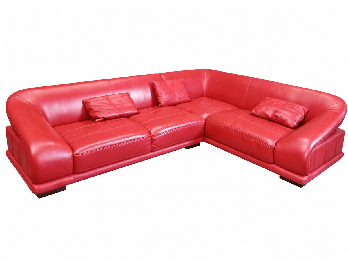 Italian Design Retro Red Leather Corner Sofa