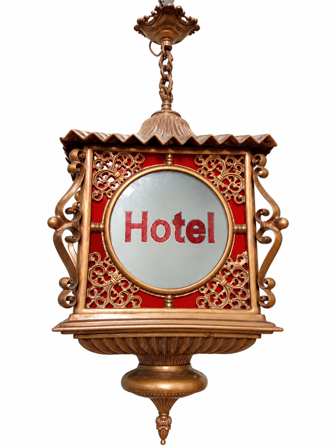 Solid Bronze Four-Sided Hotel Lantern with Ornate Filigree Detail