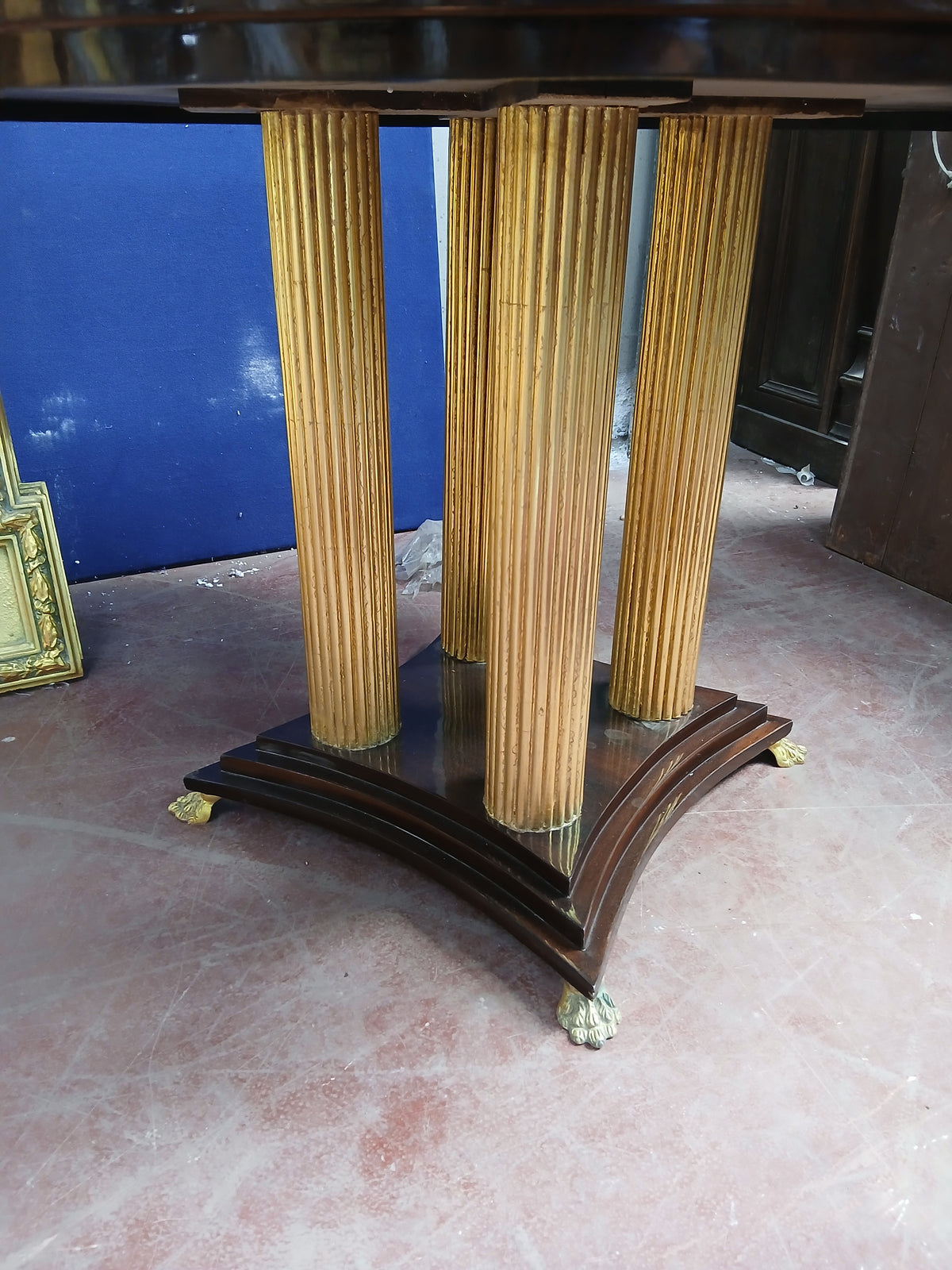 Circular Specimen Centre Table with Fluted Column Base & Brass Paw Feet