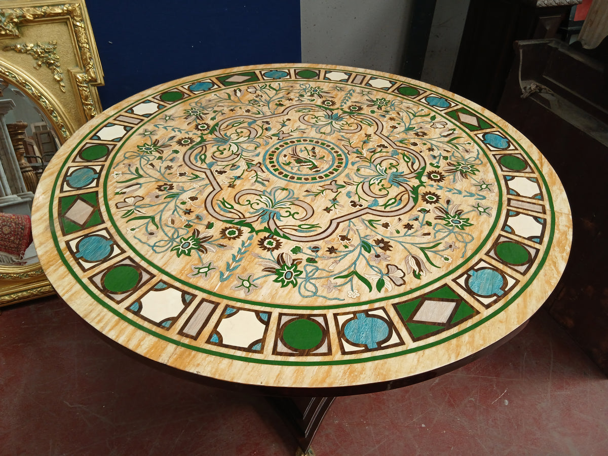 Circular Specimen Centre Table with Fluted Column Base & Brass Paw Feet