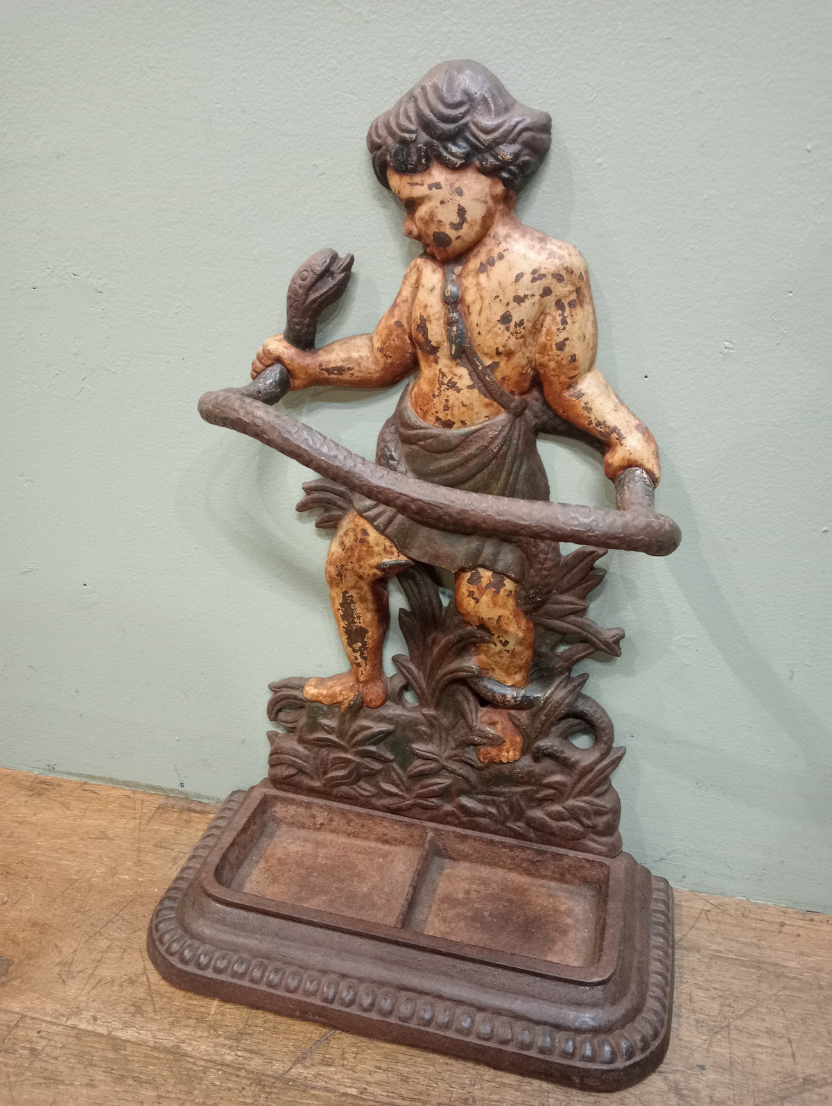 Coalbrookdale Cast Iron Young Hercules Wrestling a Snake Umbrella Stand