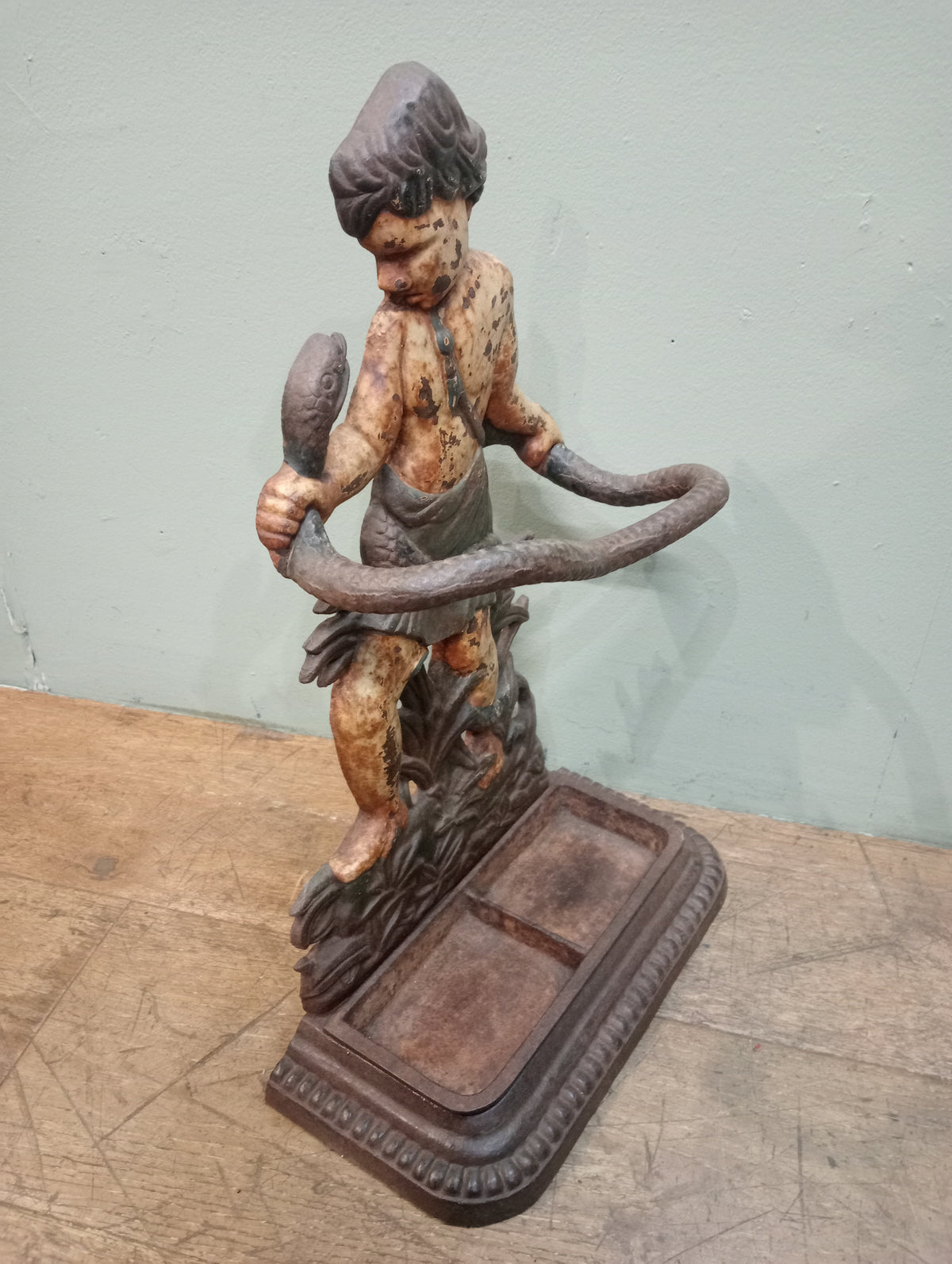 Coalbrookdale Cast Iron Young Hercules Wrestling a Snake Umbrella Stand