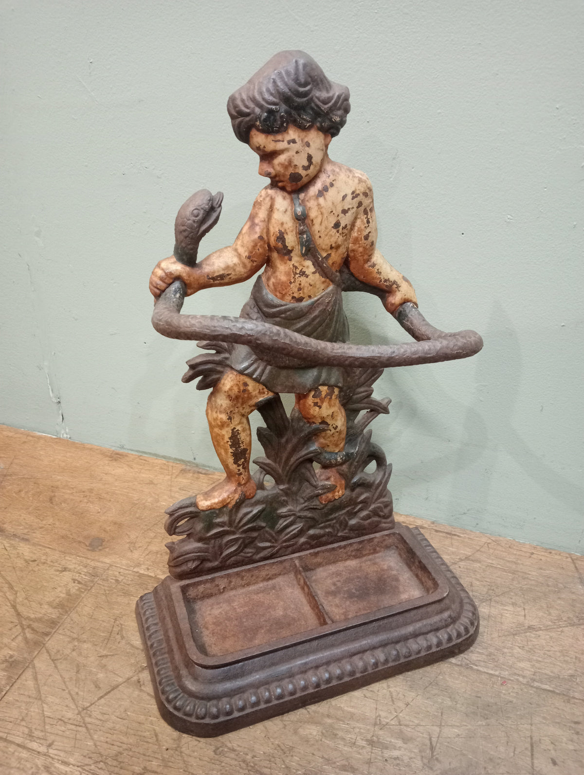Coalbrookdale Cast Iron Young Hercules Wrestling a Snake Umbrella Stand