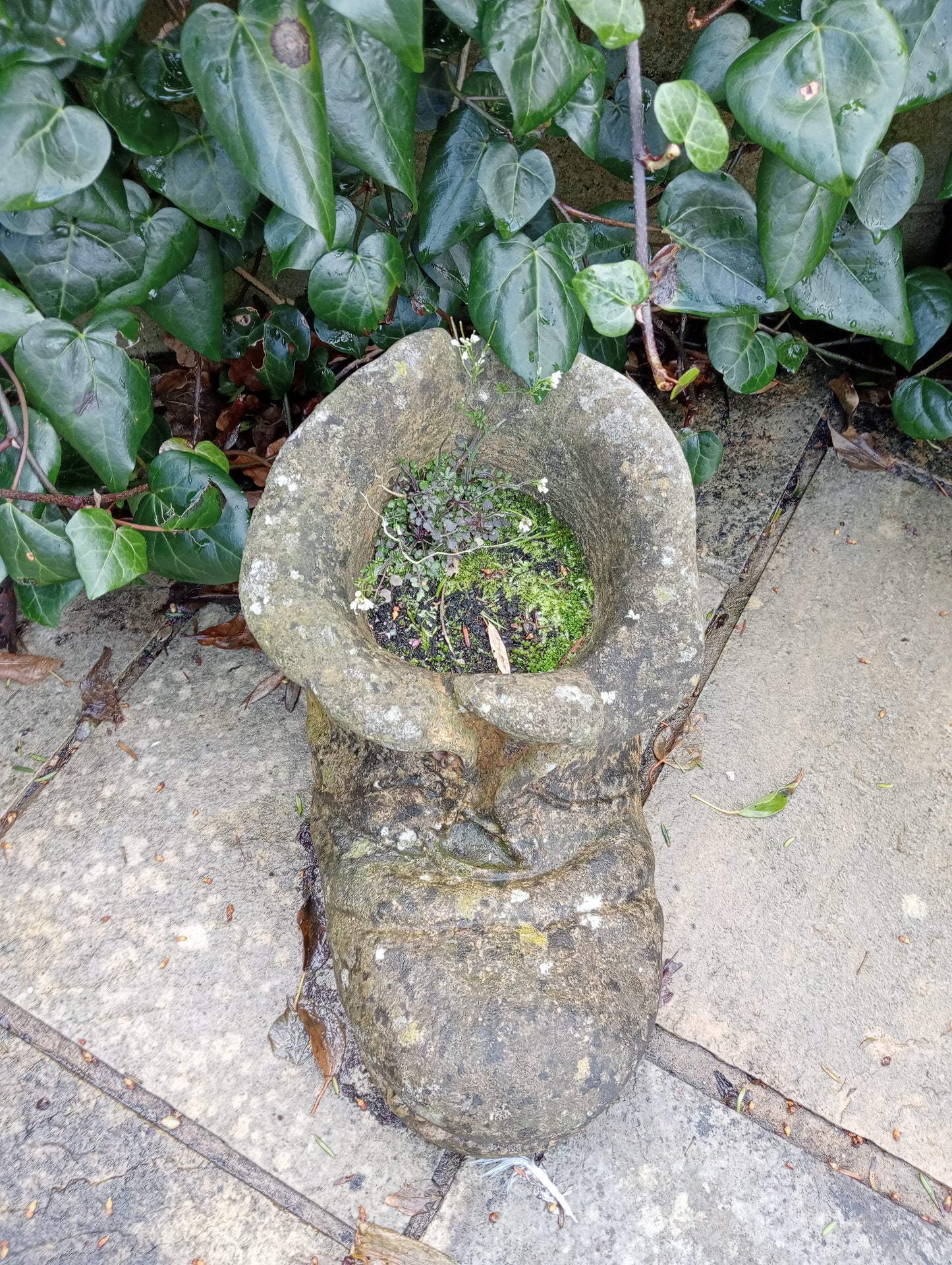 Composition stone boot planter A