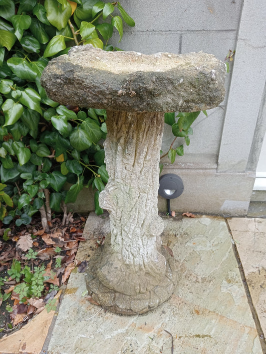 Compostition stone bird bath tree trunk square top