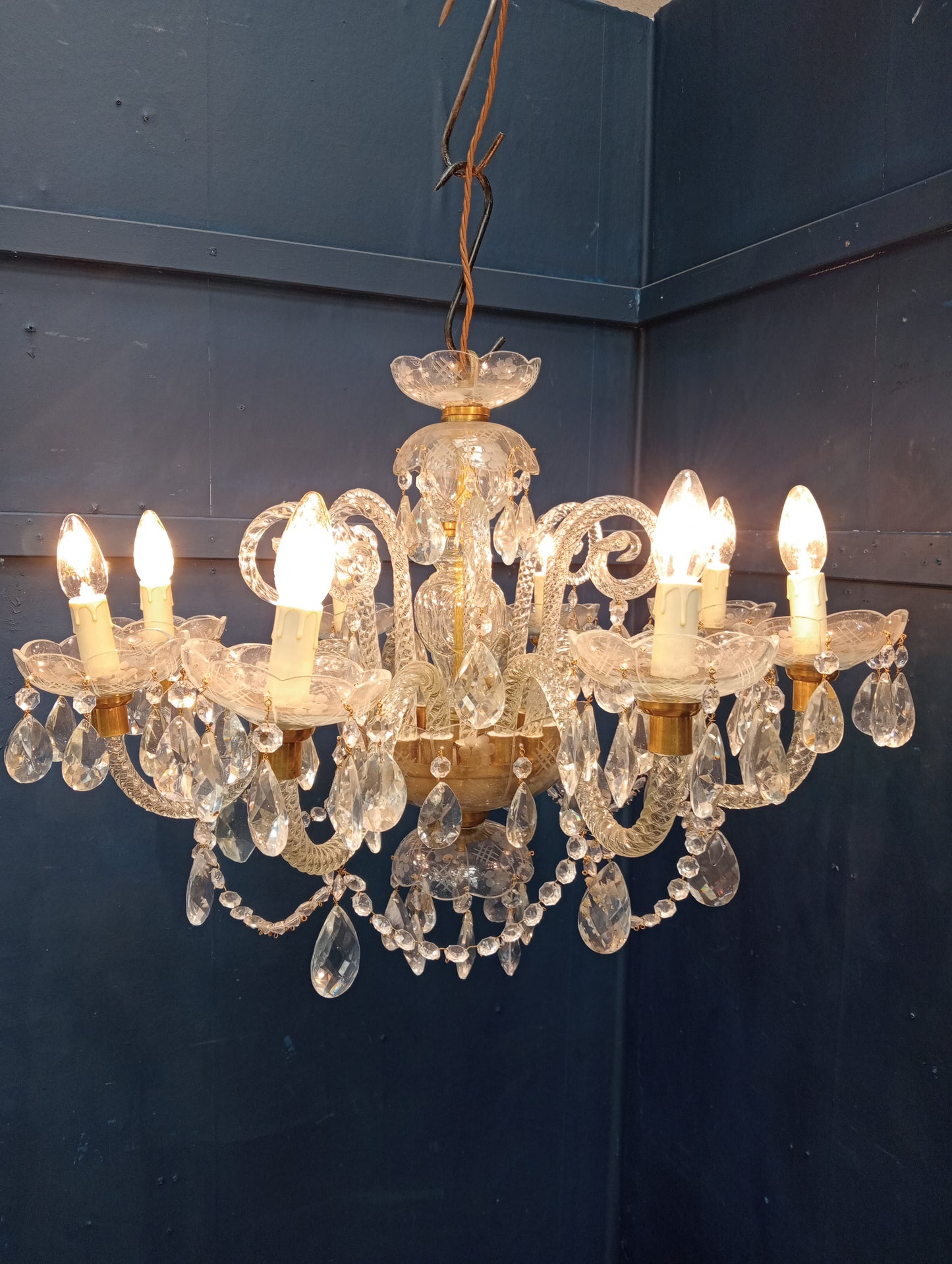 Cut glass 8 branch chandelier