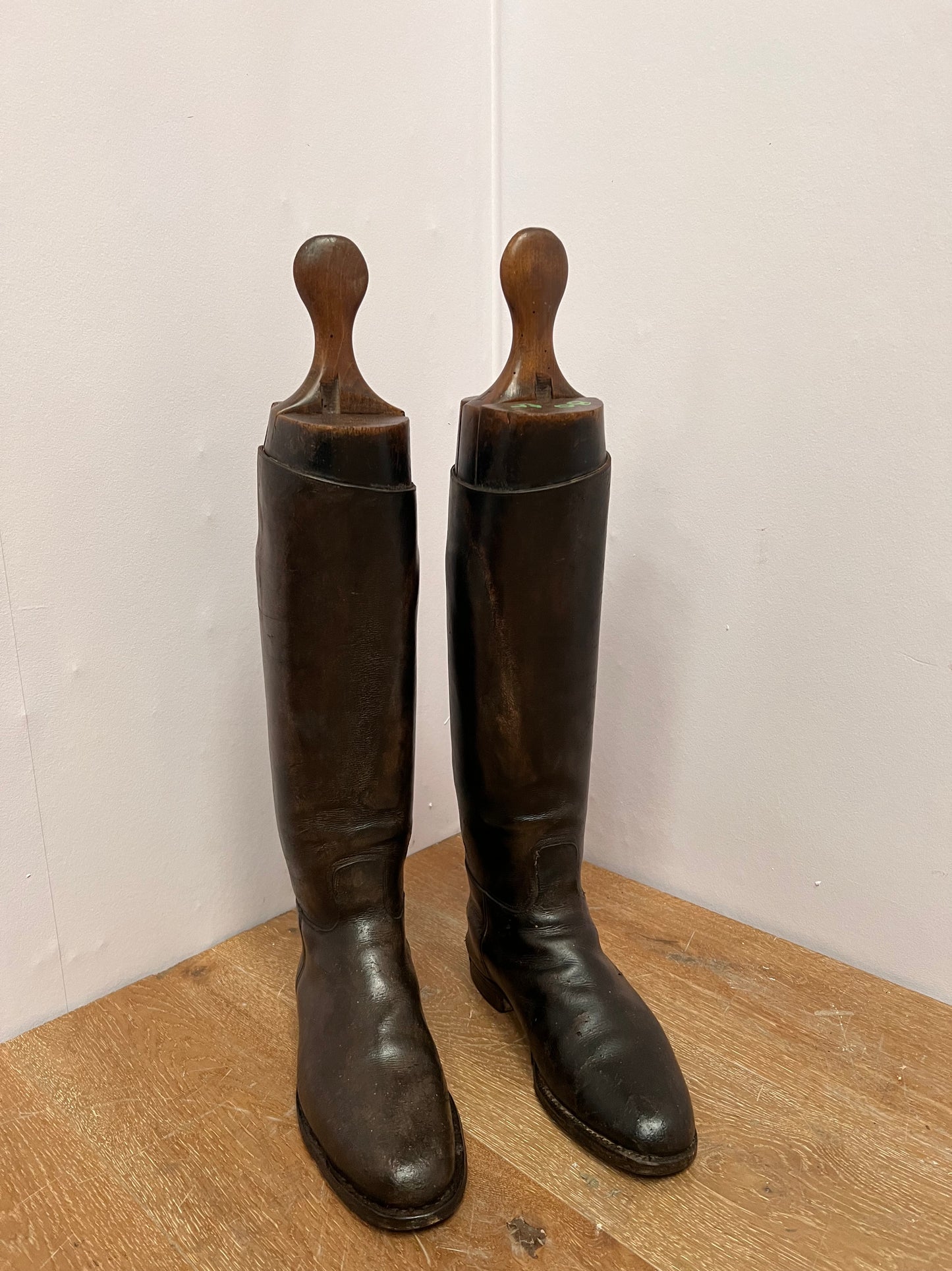 Dark brown leather riding boots with trees