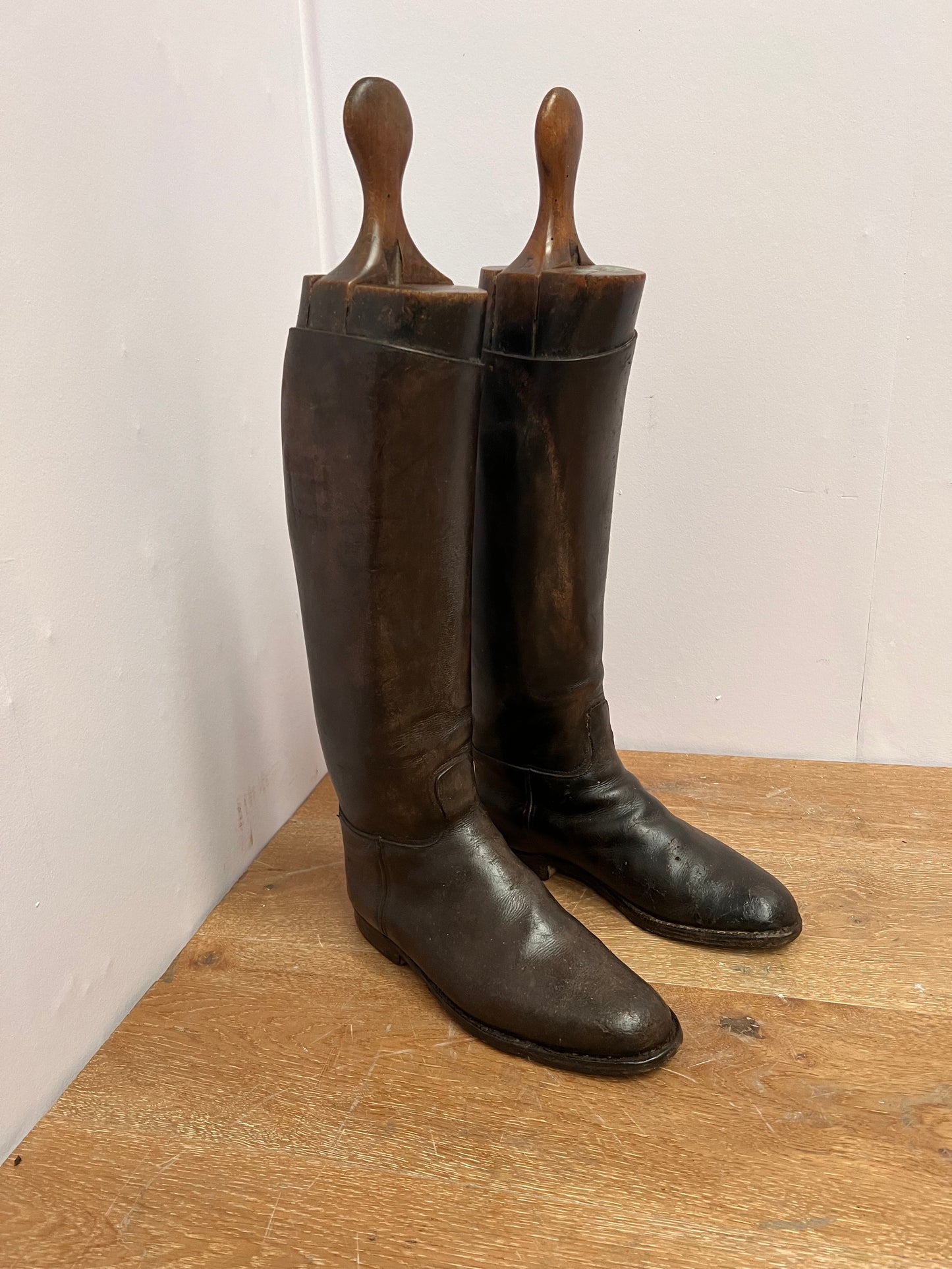 Dark brown leather riding boots with trees