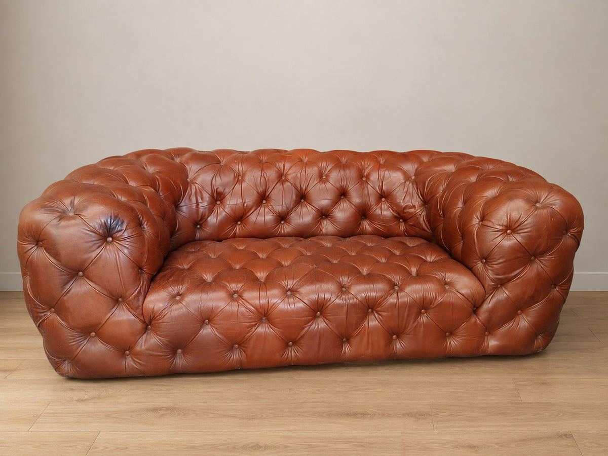 Whisky Brown Leather Deep-Buttoned Chesterfield Sofa Description: